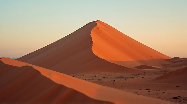 Large red sand dune in desert landscape at sunset with clear sky - Powered by Adobe