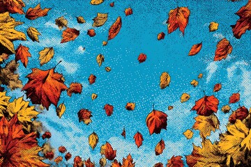 Color background, pop art style leaves