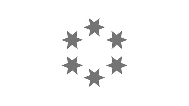 Six black seven-pointed stars arranged in a circle on a white background six stars