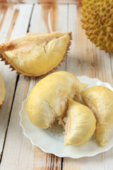 Durian the King of Fruit, Gold Fruit on White Plate