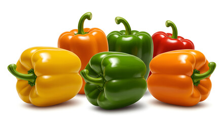 Fresh red, green, and yellow bell peppers with vibrant colors, perfect for healthy and nutritious cooking