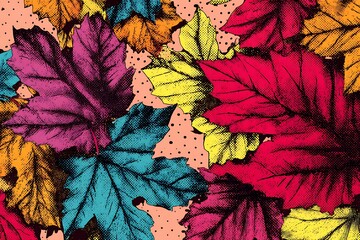 Color background, pop art style leaves