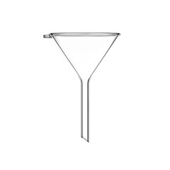 A clear glass laboratory funnel for scientific experiments. PNG Transparent