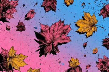 Color background, pop art style leaves