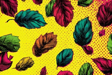 Color background, pop art style leaves