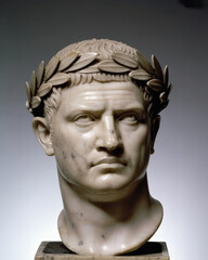 Marble bust of Emperor Tiberius, realistic sculpture, Roman classical style