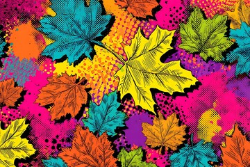 Color background, pop art style leaves