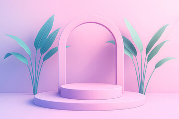 A minimalistic podium scene with a smooth circular base and a smaller elevated platform in the center