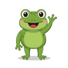 Obraz premium Flat design vector illustration of cute funny frog cartoon character isolated on white background. Perfect for kids design, mascot, sticker, poster, and educational artwork.
