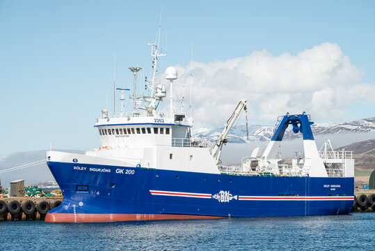 fishing trawler Soley Sigurjons in port of Akureyri in Iceland