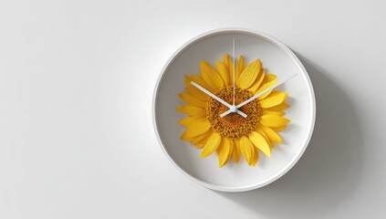 Creative sunflower clock face design on a white plate.