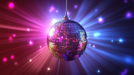 Obraz premium Hanging Disco Ball with Radiant Pink and Blue Light Effects