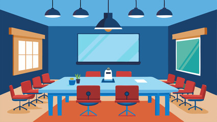 A large meeting room with a projector and conference table is available for group study sessions or community events.