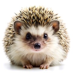 Obraz premium Adorable hedgehog portrait on a white background showcasing its spiky quills and cute face