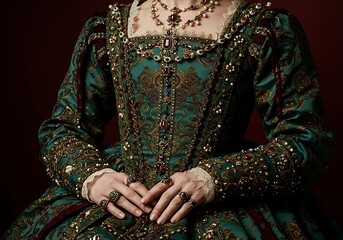Luxurious Renaissance Gown with Intricate Embellishments. Generative Ai