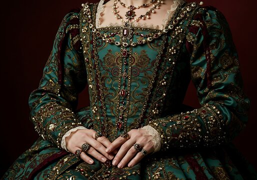 Luxurious Renaissance Gown with Intricate Embellishments. Generative Ai