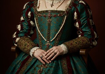 Regal Woman in Historical Costume with Crown and Veil. Generative Ai