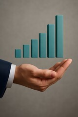 A hand supporting a rising graph representing growth and success. 
