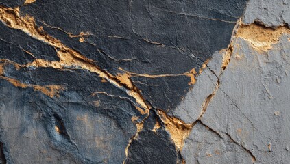 Abstract Natural Stone Texture with Rich Golden Veins and Cracked Surface.