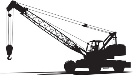 Black silhouette of a construction crane with operator heavy machinery industrial