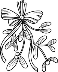 Christmas Mistletoe with Ribbon Bow Sketch