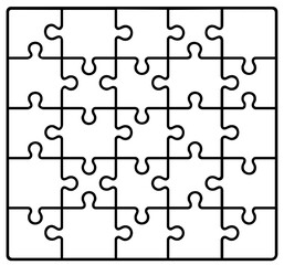 Square puzzle grid with interlocking jigsaw pieces outline, abstract game template