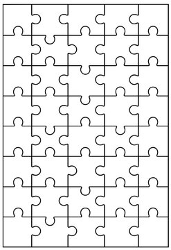Large jigsaw puzzle template with many small interlocking pieces, outline design for games and educational worksheets