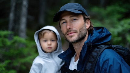 A father and his child embrace nature while hiking, illustrating the vital role of outdoor experiences in fostering family connections and shared adventures.
