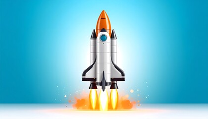Obraz premium Space shuttle rocket launch, vibrant colors, stylized graphic