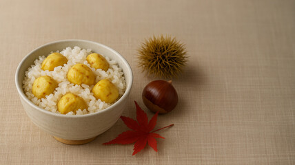 栗ご飯 秋の味覚 和食料理/Chestnut Rice – Traditional Japanese Autumn Dish Generative AI