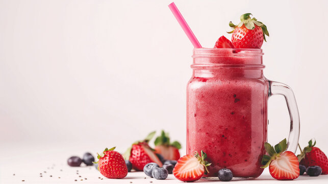 Jarra de smoothie de morango com canudo