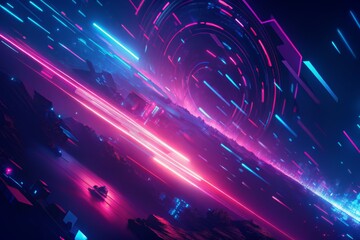 Obraz premium Futuristic city with neon lights and abstract shapes in a cyberpunk style