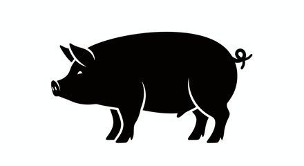 Fototapeta premium A sleek black pig silhouette stands prominently in a clean, minimalist vector graphic, perfect for farming, food, or animal-related design projects.