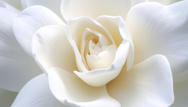 A macro ultra hyper realistic close-up of a beautiful, white gardenia flower.