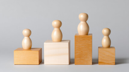 Wooden pegs in various sizes and shapes, arranged in visually appealing manner, create abstract corporate concept. warm tones of wood evoke sense of creativity and innovation