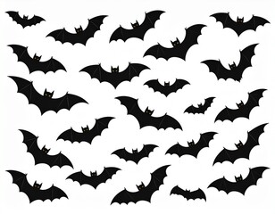 flying bats silhouettes. flock of bats - Halloween vector illustration