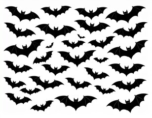 flying bats silhouettes. flock of bats - Halloween vector illustration