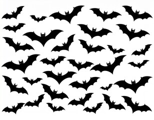 flying bats silhouettes. flock of bats - Halloween vector illustration