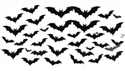 Naklejka premium flying bats silhouettes. flock of bats - Halloween vector illustration