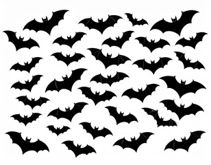 flying bats silhouettes. flock of bats - Halloween vector illustration