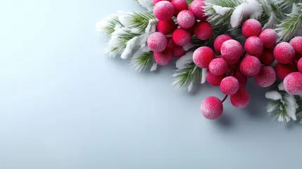 Handdoek met foto Meisjeskamer Bright red berries and evergreen branches create festive arrangement, evoking cheerful holiday spirit. frosted appearance adds touch of winter magic to scene  © Matcha_09