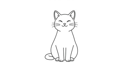 Fototapeta premium A simple black and white illustration of a happy cat sitting.
