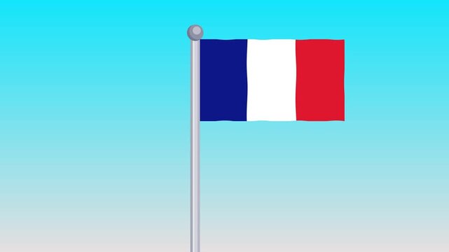 France Flag Waving in the Wind On Blue Sky Background