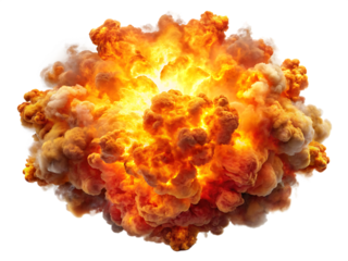 Intense Orange and Yellow Fire Explosion Burst with Smoke blast flames Cutout PNG Ai isolated on a transparent background
