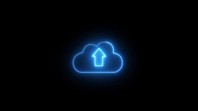 Cloud upload icon.abstract technology data transfer animation. arrows pointing upload in the shape of a cloud, cloud storage icon concept animation.Neon cloud icon. Futuristic Cloud Storage Icon.4k