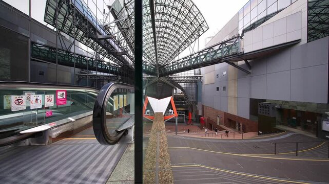 Kyoto station. Japanese modern urban transport hub center. Starting point for Shinkansen high speed bullet train to Tokyo, Travel in Japan. 