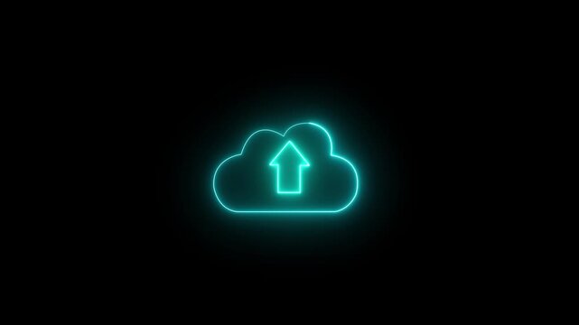 Cloud upload icon.abstract technology data transfer animation. arrows pointing upload in the shape of a cloud, cloud storage icon concept animation.Neon cloud icon. Futuristic Cloud Storage Icon.4k