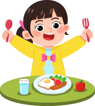 Little Girl Ready to Eat Breakfast 