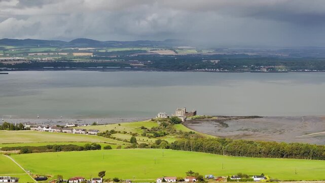 Blackness Castle over Forth Estuary from a drone, Blackness, Scotland