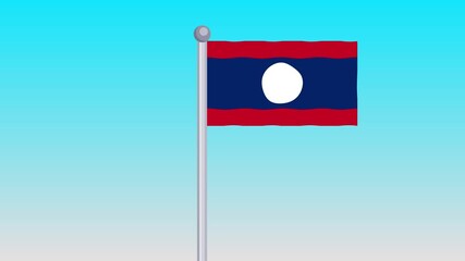Laos Flag Waving in the Wind On Blue Sky Background